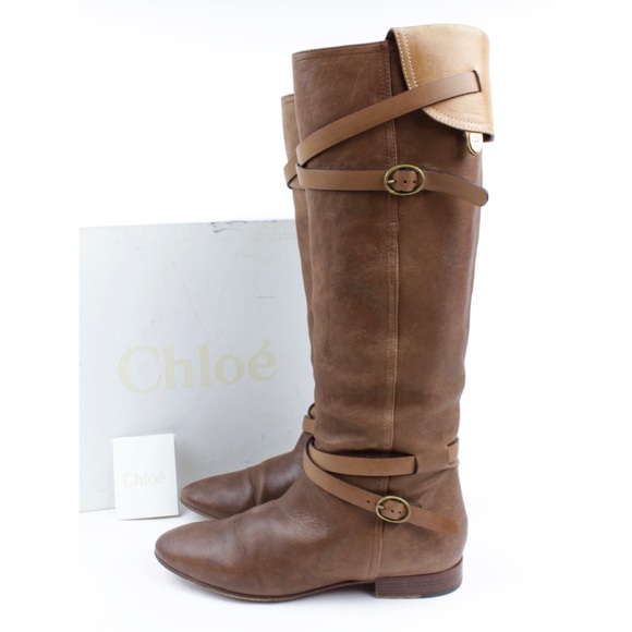 Chloé Terry Leather Knee High Boots w/ Straps 36.5 - Picture 3 of 8